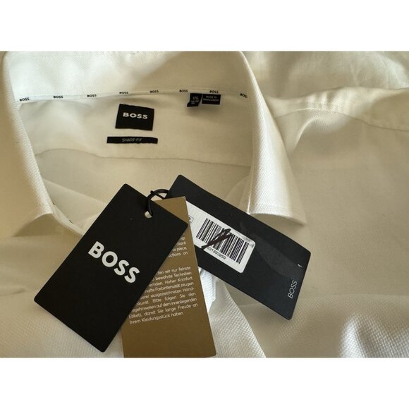 BOSS Hugo Men's Sharp Fit Button-Up Shirt Long Sleeve White 17.5 XL 34 35 NEW - Picture 6 of 14